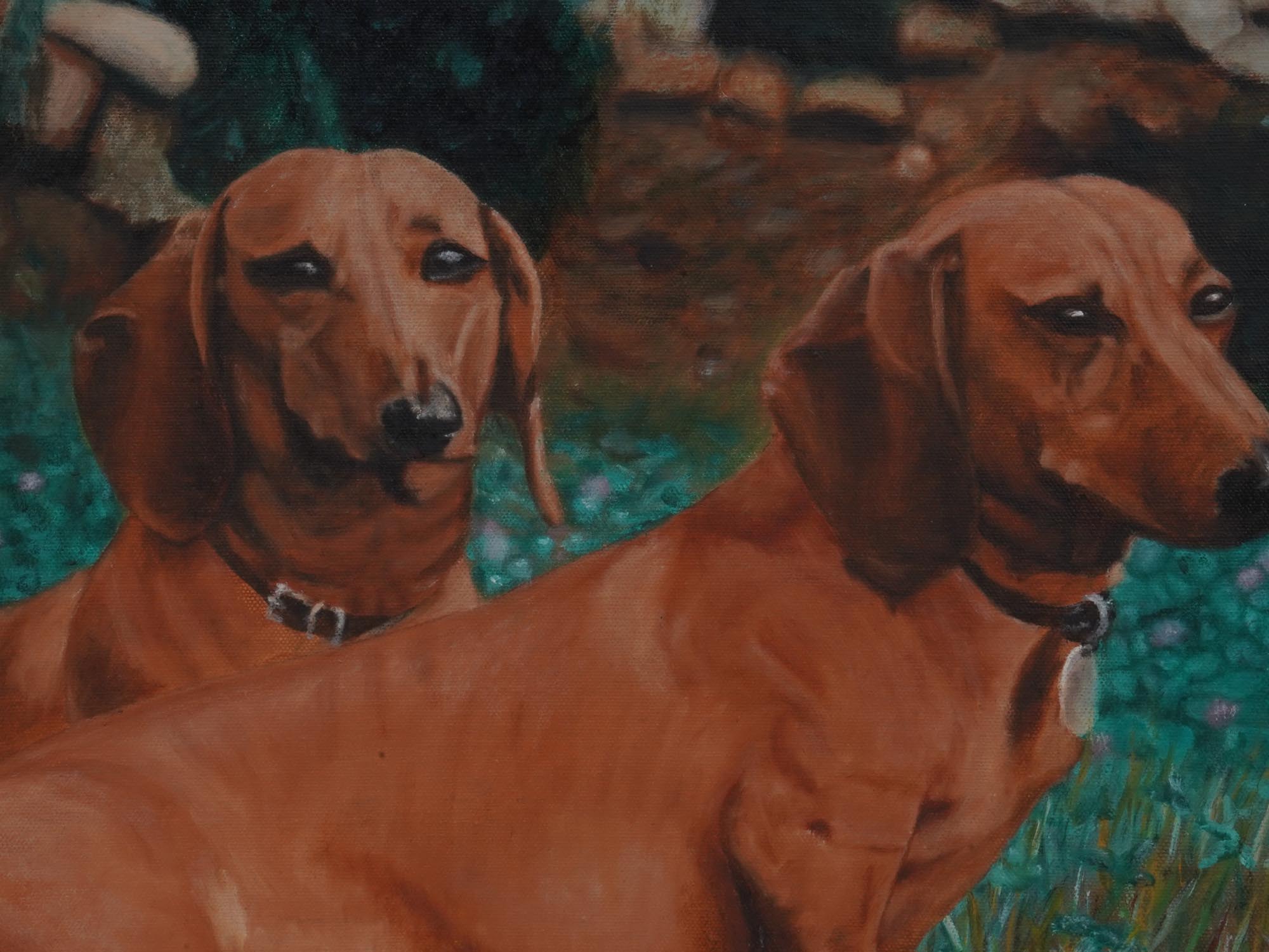 AMERICAN SCHOOL DOGS PORTRAIT OIL PAINTING SIGNED PIC-2